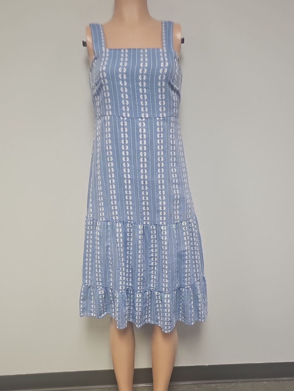 Madewell Light Blue Vertical Stripe Floral Midi Dress